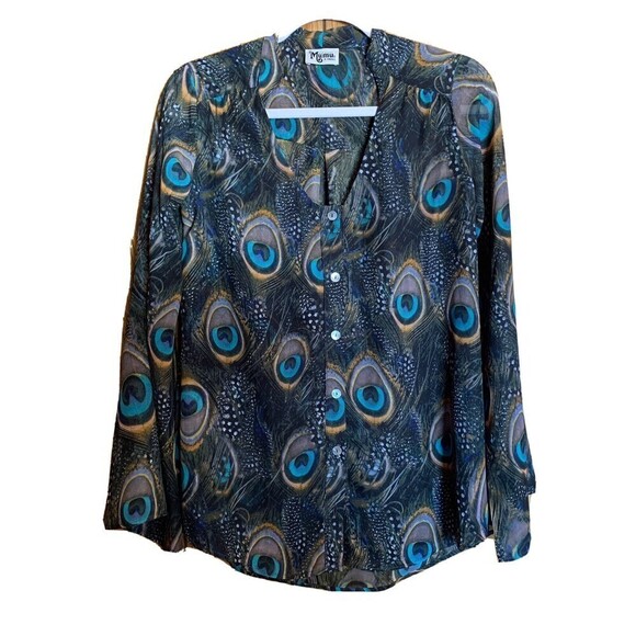 Show Me Your Mumu Womens Size XS Multicolor Peacock Feather Print Blouse Top - Picture 1 of 5